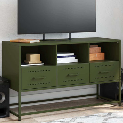 tv-bord 100,5x39x60,5 cm stål olivengrøn