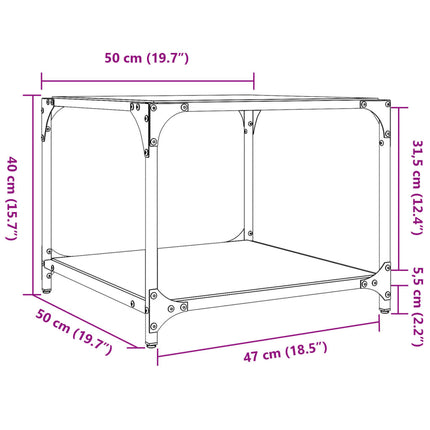 sofaborde med transparent glastop 2 stk 50x50x40 cm stål