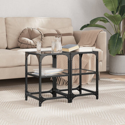 sofaborde 2 stk. 30x30x45 cm sort glastop stål