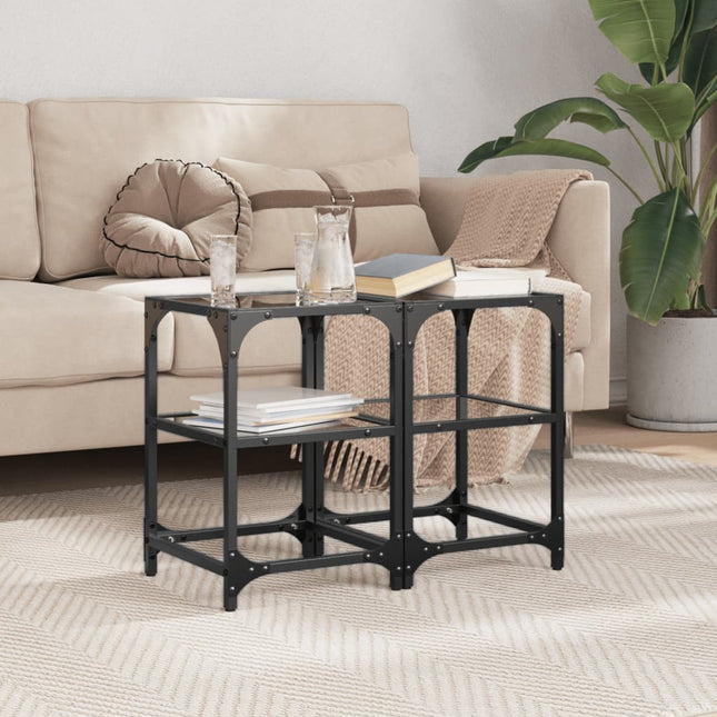 sofaborde 2 stk. 30x30x45 cm sort glastop stål