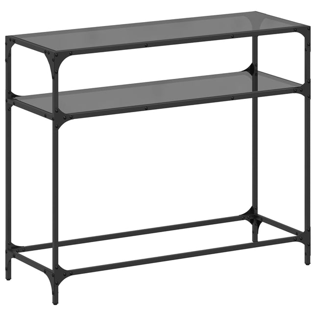 konsolbord med sort glastop 98x35x81 cm stål
