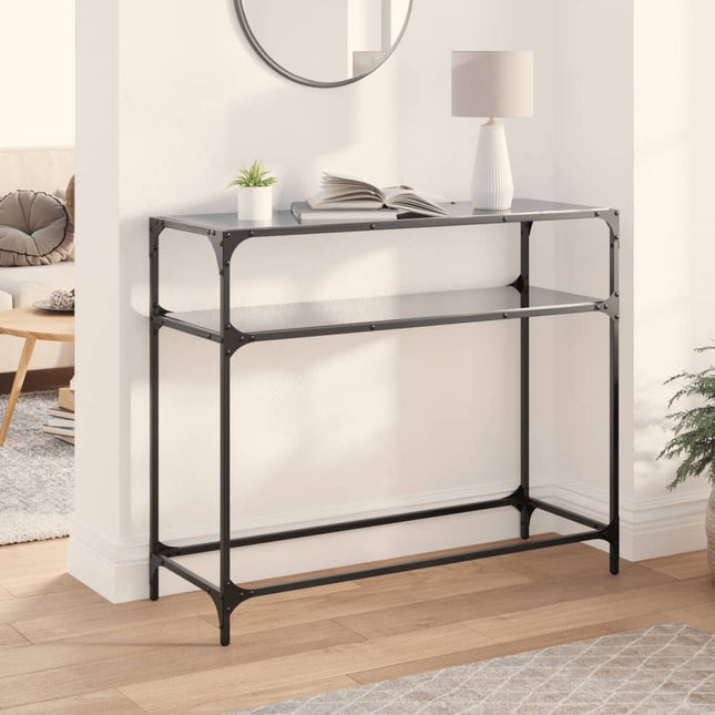 konsolbord med sort glastop 98x35x81 cm stål