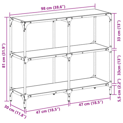 konsolbord med sort glastop 98x30x81 cm stål