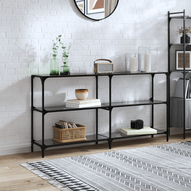 konsolbord med sort glastop 158,5x30x81 cm stål