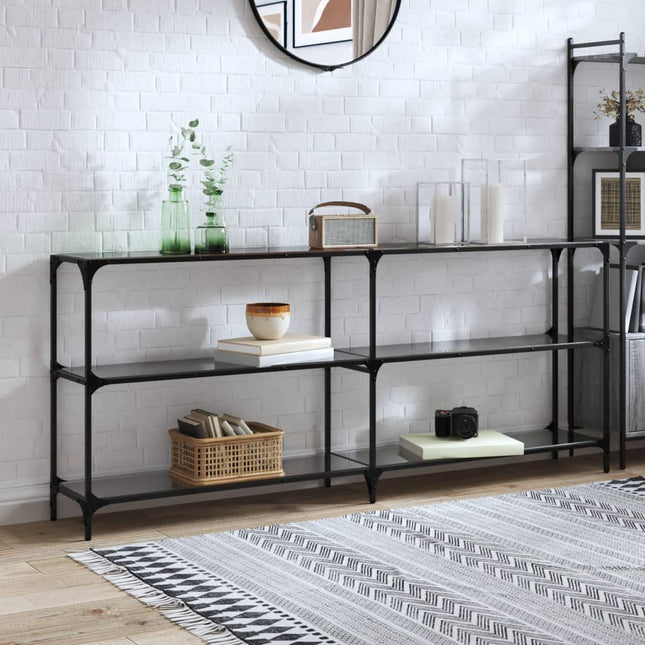 konsolbord med sort glastop 194,5x30x81 cm stål