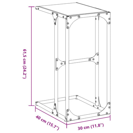 sidebord med transparent glastop 40x30x61,5 cm stål