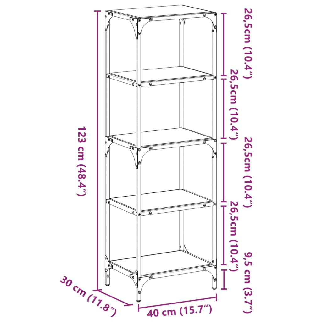 opbevaringsreol med transparent glastop 40x30x123 cm stål