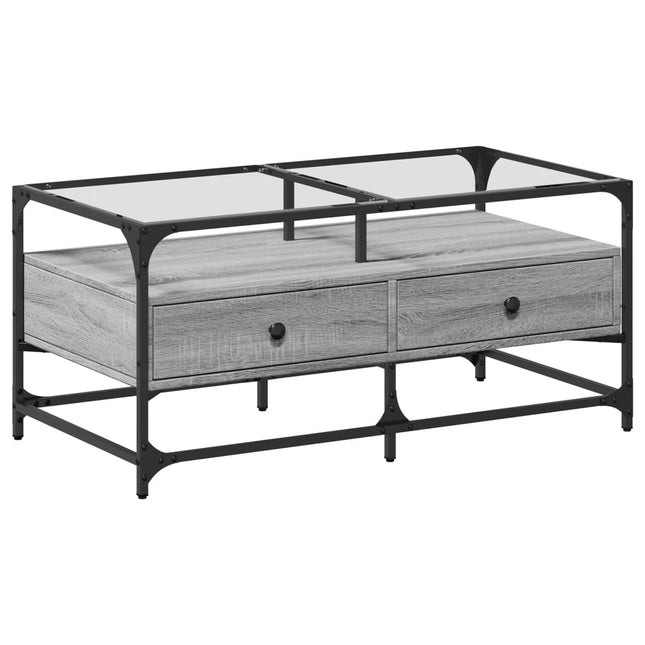 sofabord med glasplade 98,5x50x45 cm grå sonoma-eg