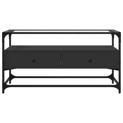 tv-bord med glastop 98x35x51 cm konstrueret træ sort