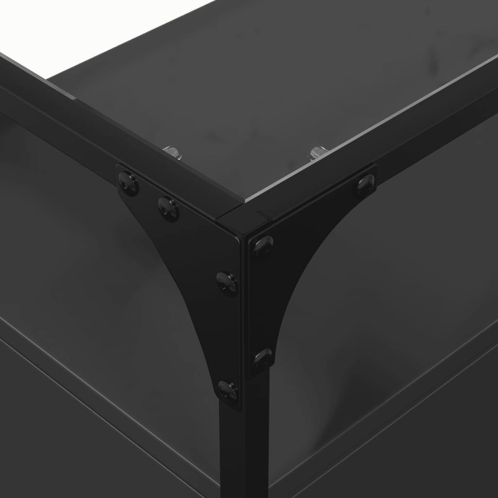 skænk med glastop 98x35x81 cm konstrueret træ sort