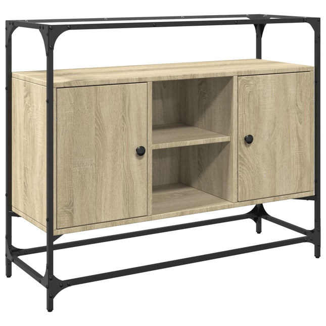 skænk med glastop 98x35x81 cm konstrueret træ sonoma-eg