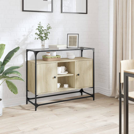 skænk med glastop 98x35x81 cm konstrueret træ sonoma-eg