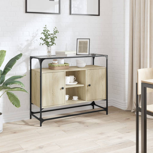 skænk med glastop 98x35x81 cm konstrueret træ sonoma-eg