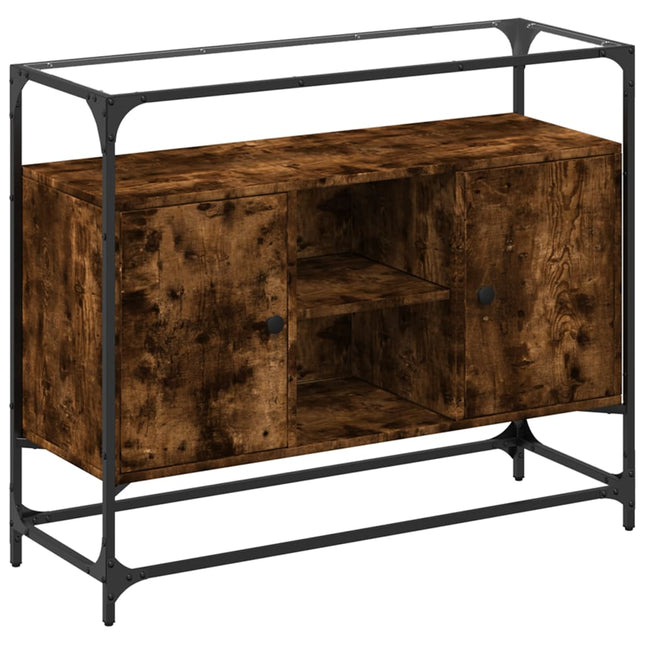 skænk med glastop 98x35x81cm konstrueret træ røget egetræsfarve
