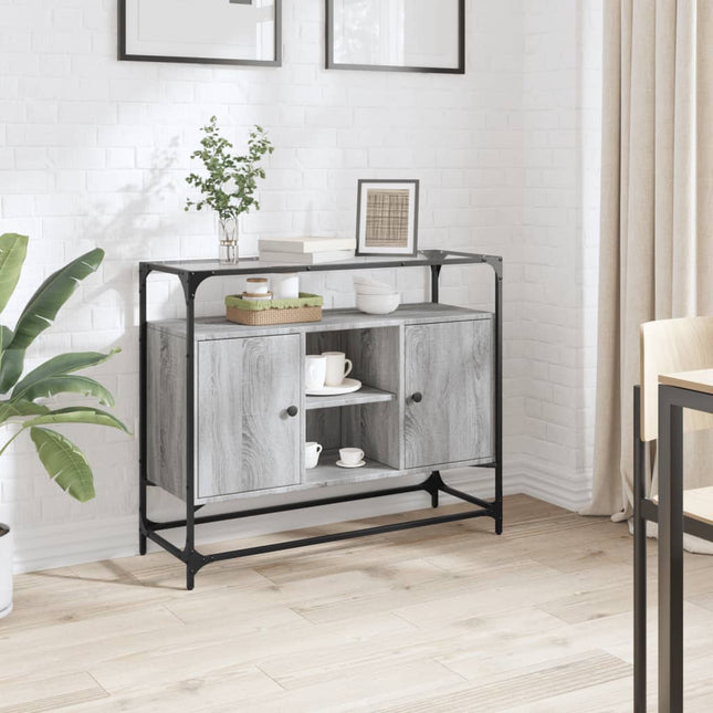 skænk med glastop 98x35x81 cm konstrueret træ grå sonoma-eg
