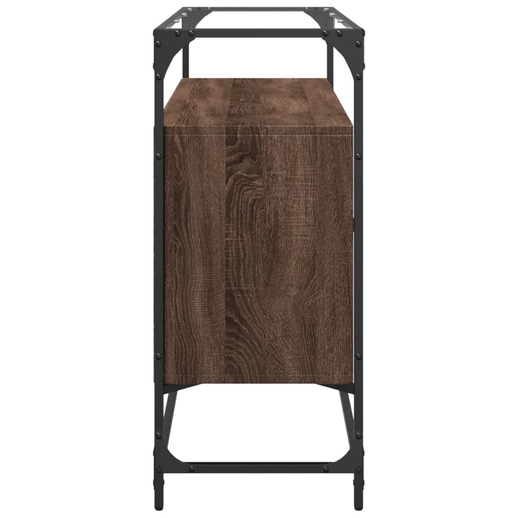 skænk med glastop 98x35x81 cm konstrueret træ brun egetræsfarve