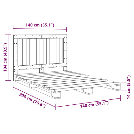 sengeramme med sengegavl 140x200 cm massivt fyrretræ hvid