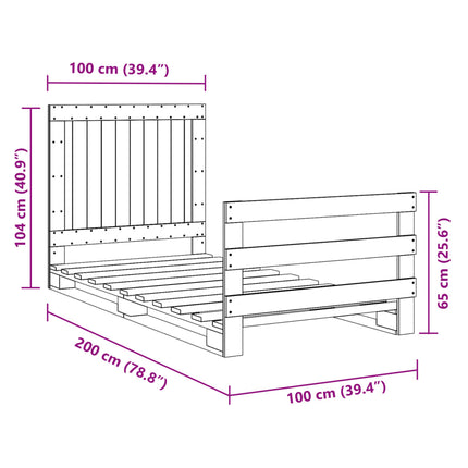 sengeramme med sengegavl 100x200 cm massivt fyrretræ