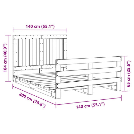 sengeramme med sengegavl 140x200 cm massivt fyrretræ hvid
