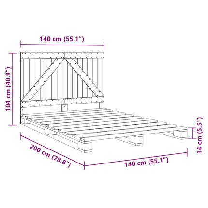 sengeramme med sengegavl 140x200 cm massivt fyrretræ hvid