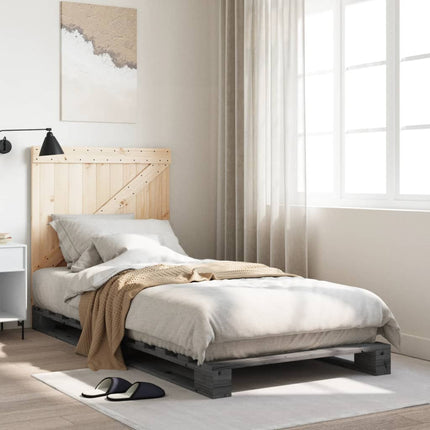 sengeramme med sengegavl 90x200 cm massivt fyrretræ grå