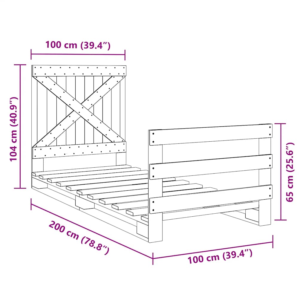 sengeramme med sengegavl 100x200 cm massivt fyrretræ