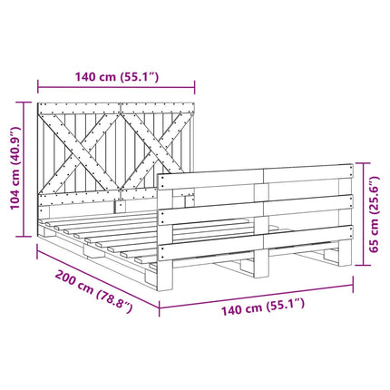sengeramme med sengegavl 140x200 cm massivt fyrretræ hvid