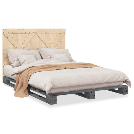 sengeramme med sengegavl 160x200 cm massivt fyrretræ grå