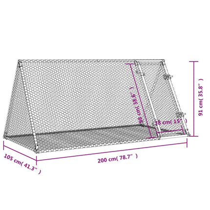 kaninbur 200x105x91 cm galvaniseret stål sølvfarvet