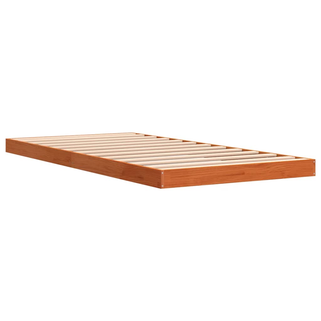 sengeramme 75x190 cm massivt fyrretræ gyldenbrun