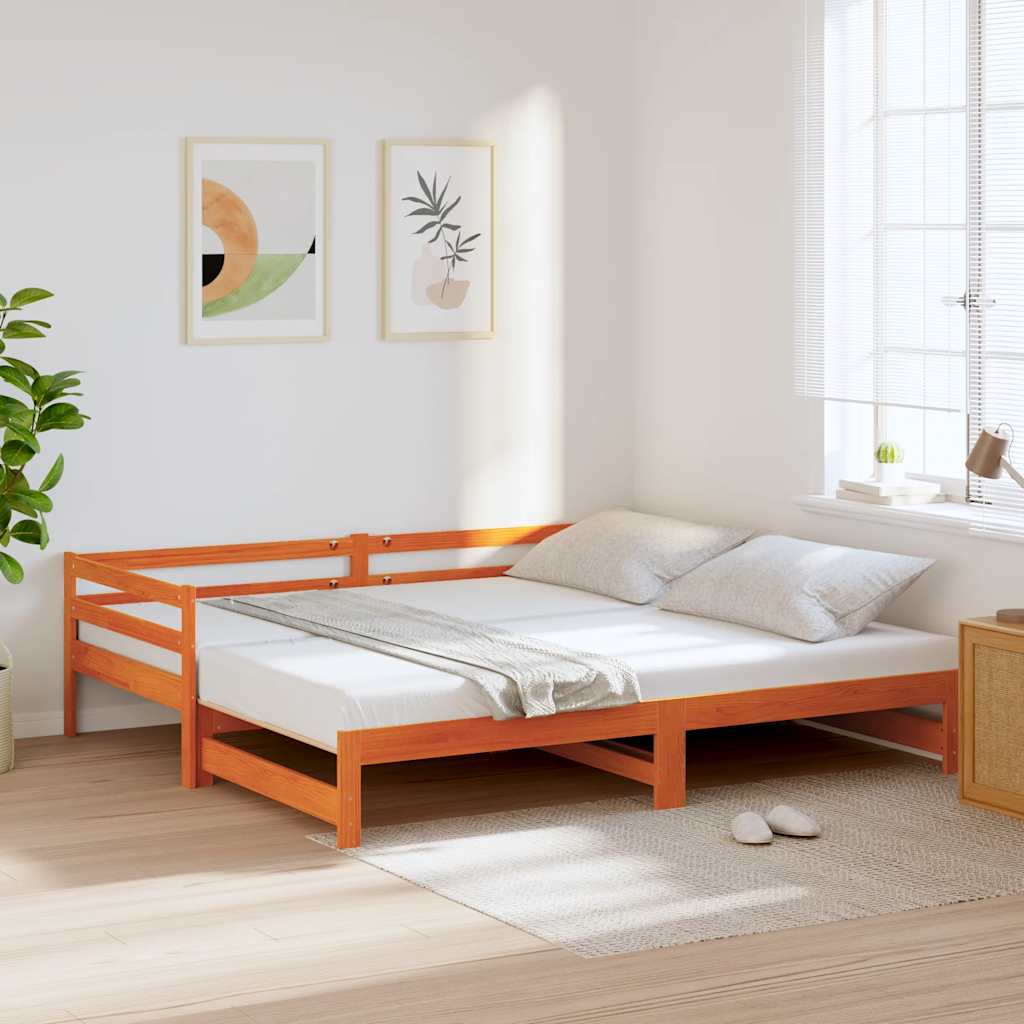 daybed m. udtræk uden madrasser 90x190cm massivt træ gyldenbrun billede
