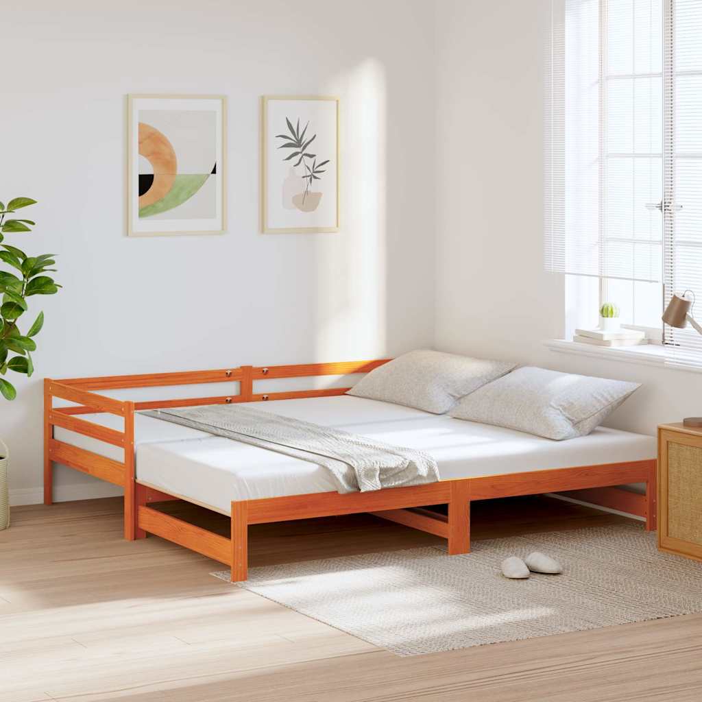 daybed med udtræk 80x200 cm massivt fyrretræ gyldenbrun billede