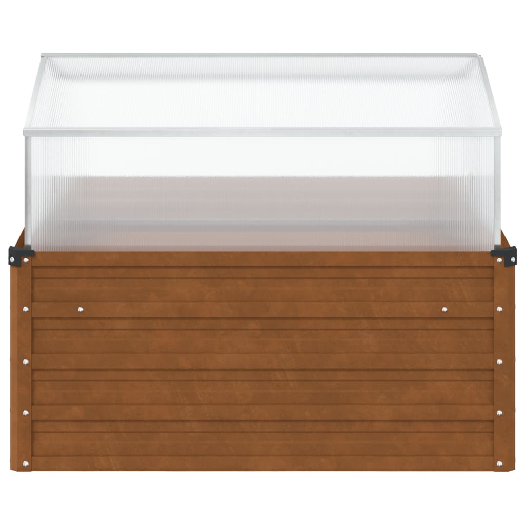 plantekasse med drivhus cortenstål