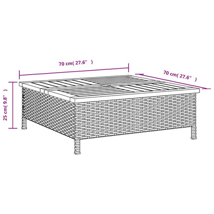 havebord 70x70x25 cm rattan og massivt akacietræ sort