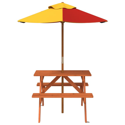picnicbord til 4 børn m. parasol massivt grantræ