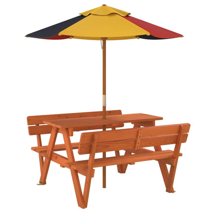 picnicbord til 4 børn m. parasol massivt grantræ