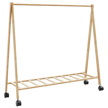 tøjstativ med hylder og hjul 106x34x106,5 cm bambus