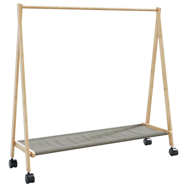 tøjstativ med hylder og hjul 106x34x106,5 cm bambus