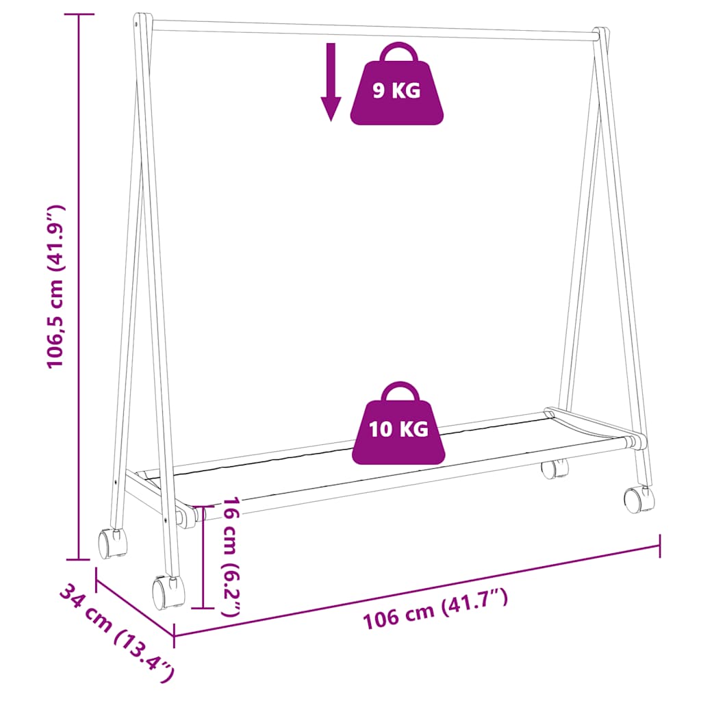 tøjstativ med hylder og hjul 106x34x106,5 cm bambus