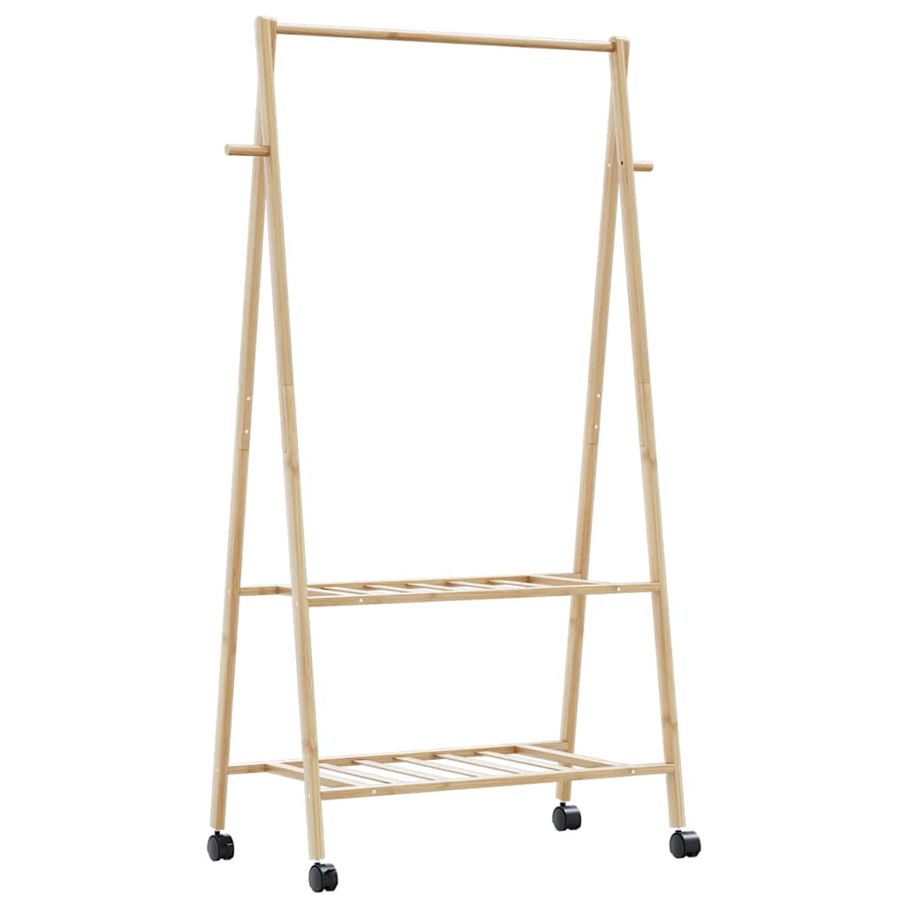 tøjstativ med hylder og hjul 96x45,5x155,5 cm bambus