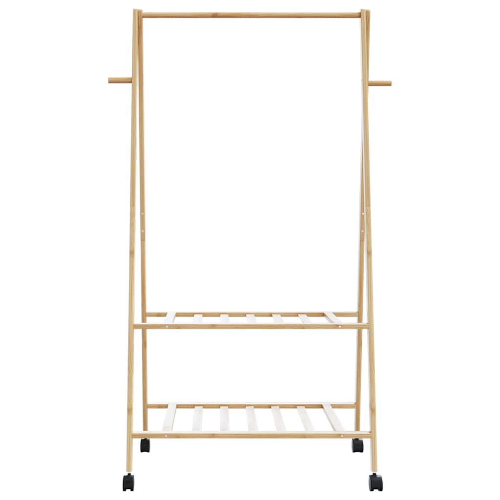 tøjstativ med hylder og hjul 96x45,5x155,5 cm bambus