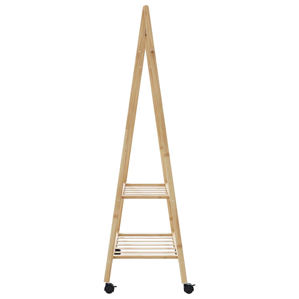 tøjstativ med hylder og hjul 96x45,5x155,5 cm bambus