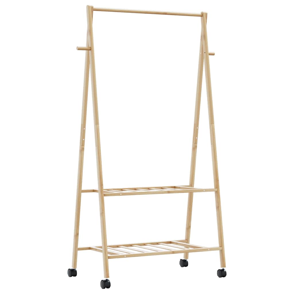 tøjstativ med hylder og hjul 96x45,5x155,5 cm bambus