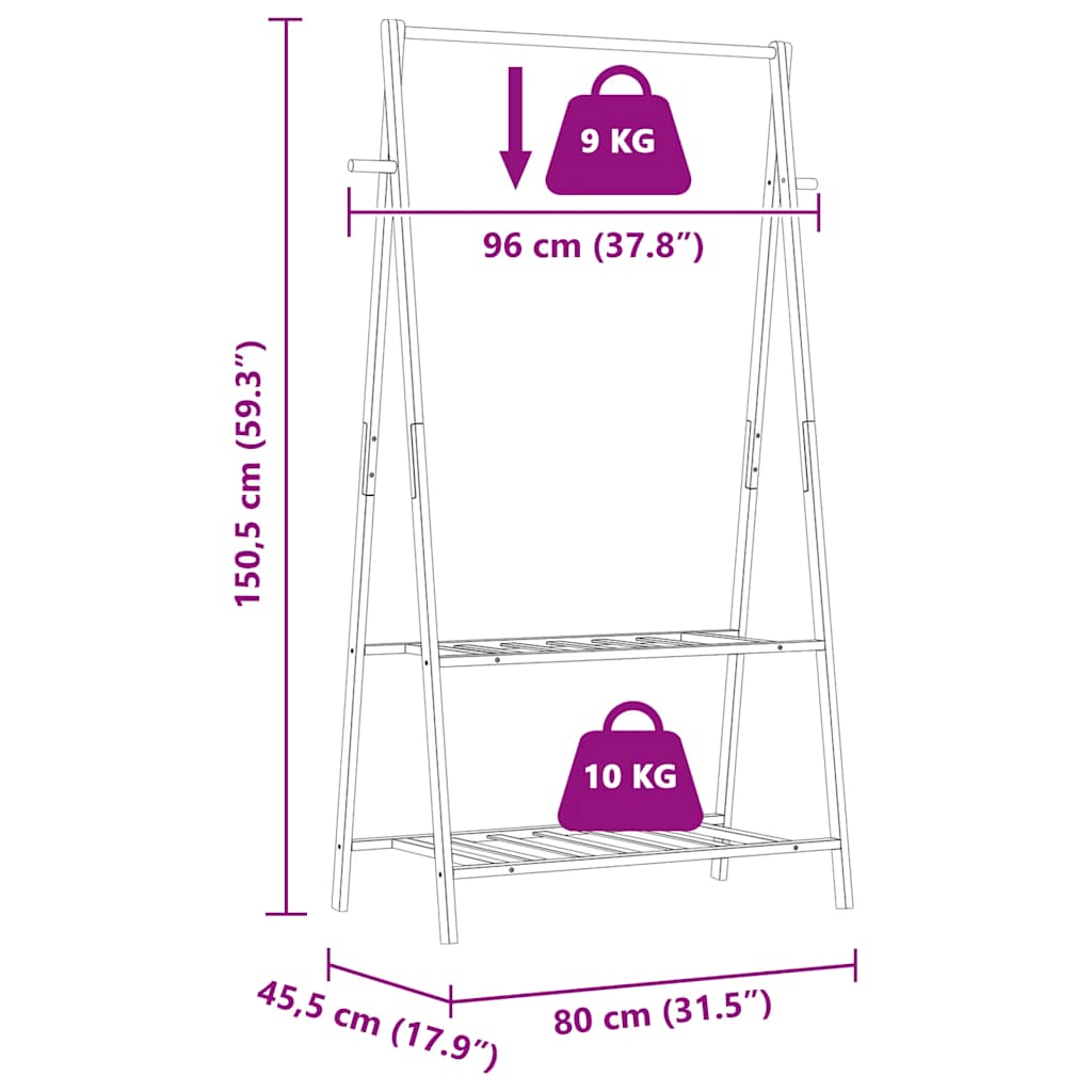 tøjstativ med hylder 96x45,5x150,5 cm bambus