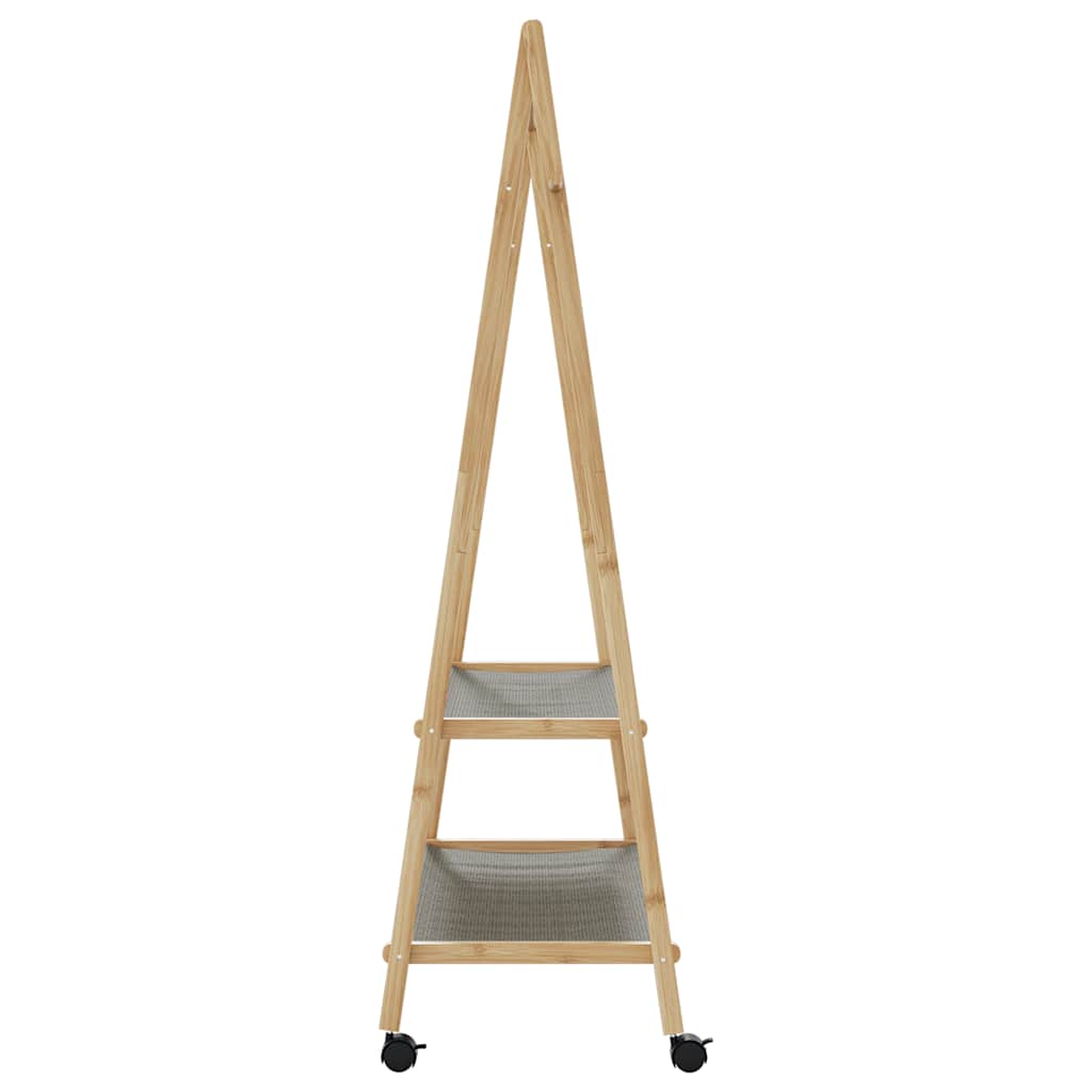 tøjstativ med hylder og hjul 96x45,5x155,5 cm bambus