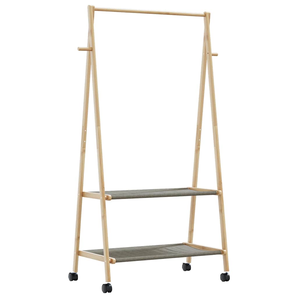 tøjstativ med hylder og hjul 96x45,5x155,5 cm bambus