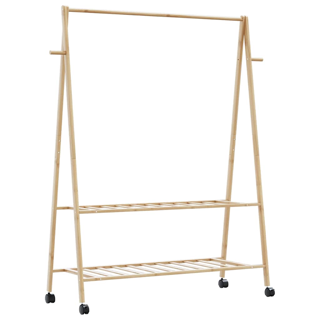 tøjstativ med hylder og hjul 132x45,5x155,5 cm bambus