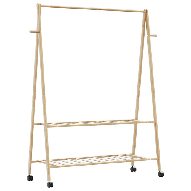 tøjstativ med hylder og hjul 132x45,5x155,5 cm bambus