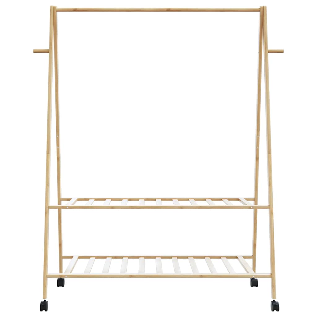 tøjstativ med hylder og hjul 132x45,5x155,5 cm bambus
