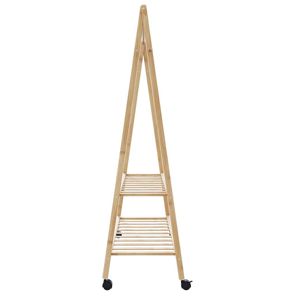 tøjstativ med hylder og hjul 132x45,5x155,5 cm bambus